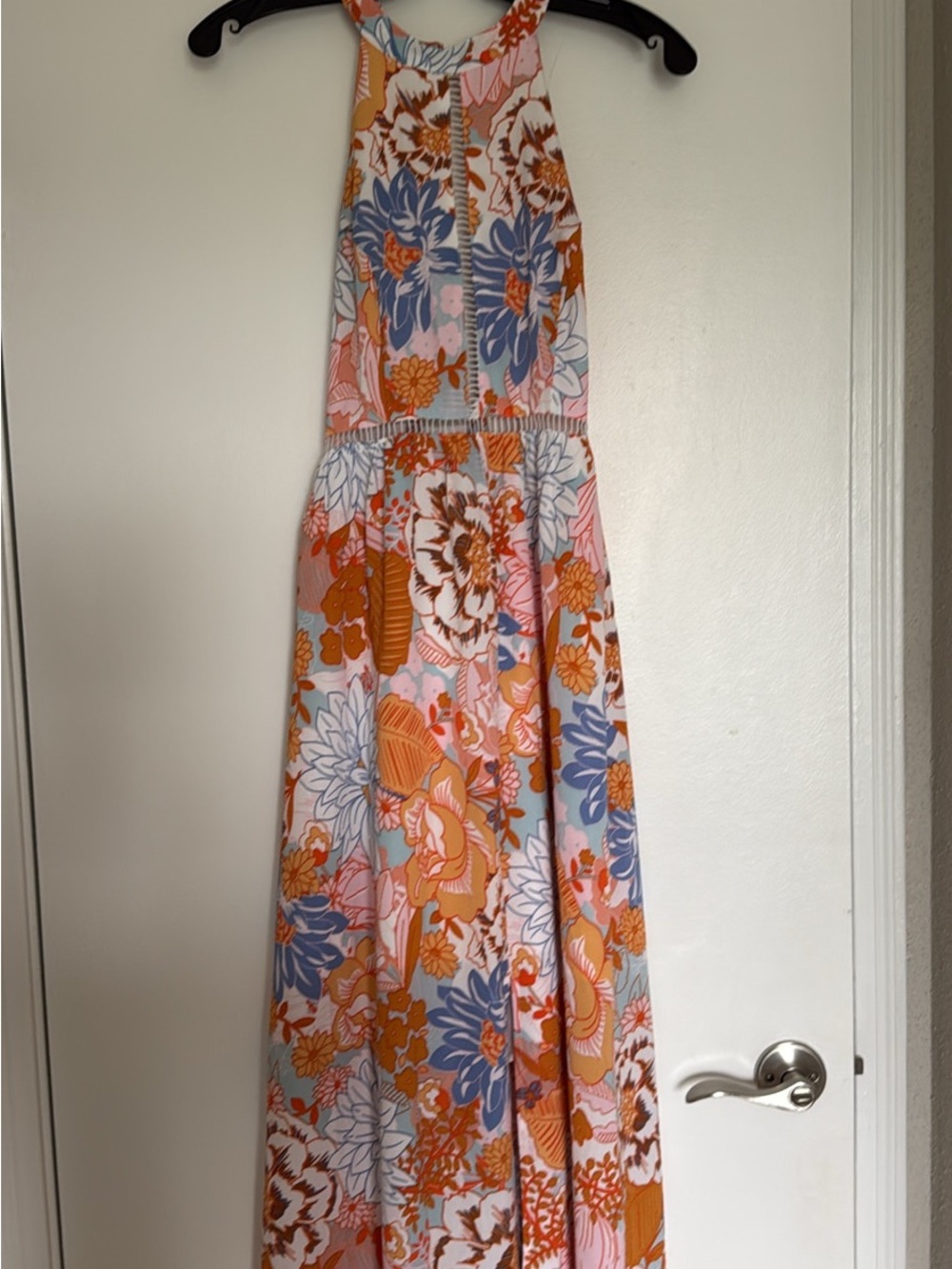 Floral Halter Open Back Maxi Dress-S